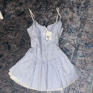 Forever 21 Blue and White Striped Dress with Lace Trim